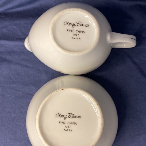 Vintage Cherry Blossom Fine 1067 ~ Cream & Sugar Bowl w/ Lid. ~ Japan - Picture 10 of 12